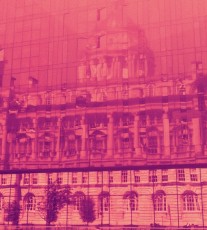 Port of Liverpool building reflected in RIBA North building
Shot on redscale film