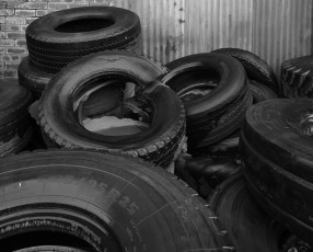 Pile of discarded tyres, Brunswick Place, North Docks, Liverpool