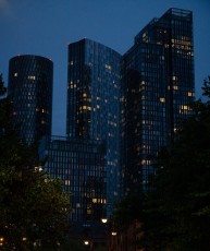 Blue hour, Deansgate Village from Castlefield, Manchester